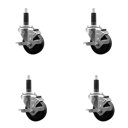 Service Caster 3.5'' Phenolic Swivel 1'' Expanding Stem Caster Set with Brake, 4PK SCC-EX20S3514-PHS-TLB-1-4